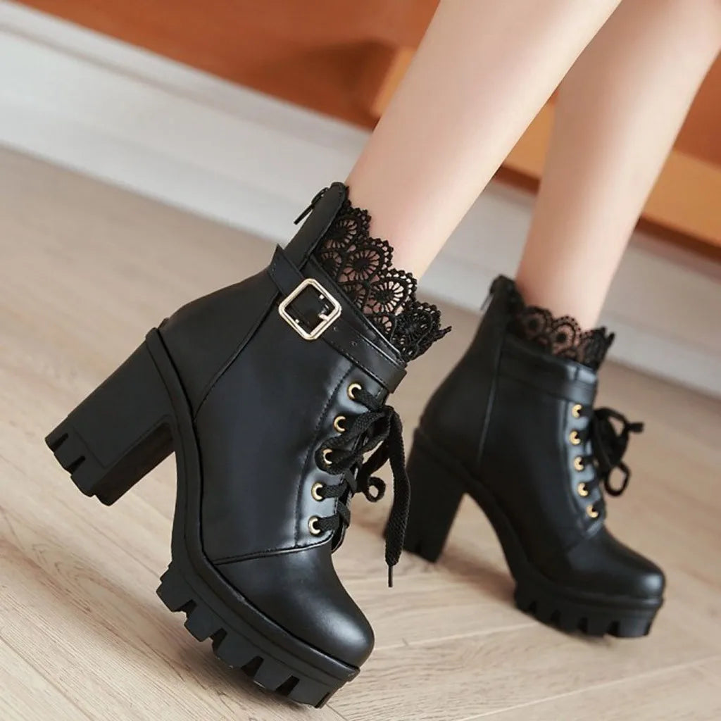 Chunky Heel Fashion Boots Solid