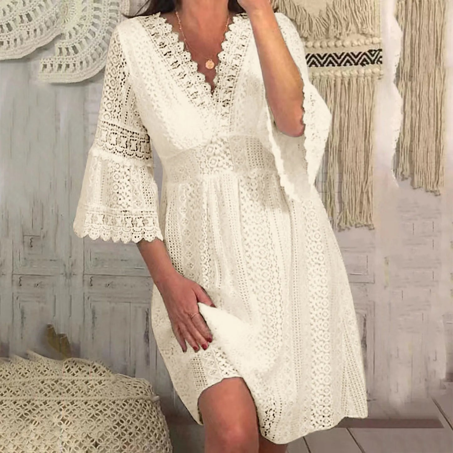 Casual Lace Mid Dress