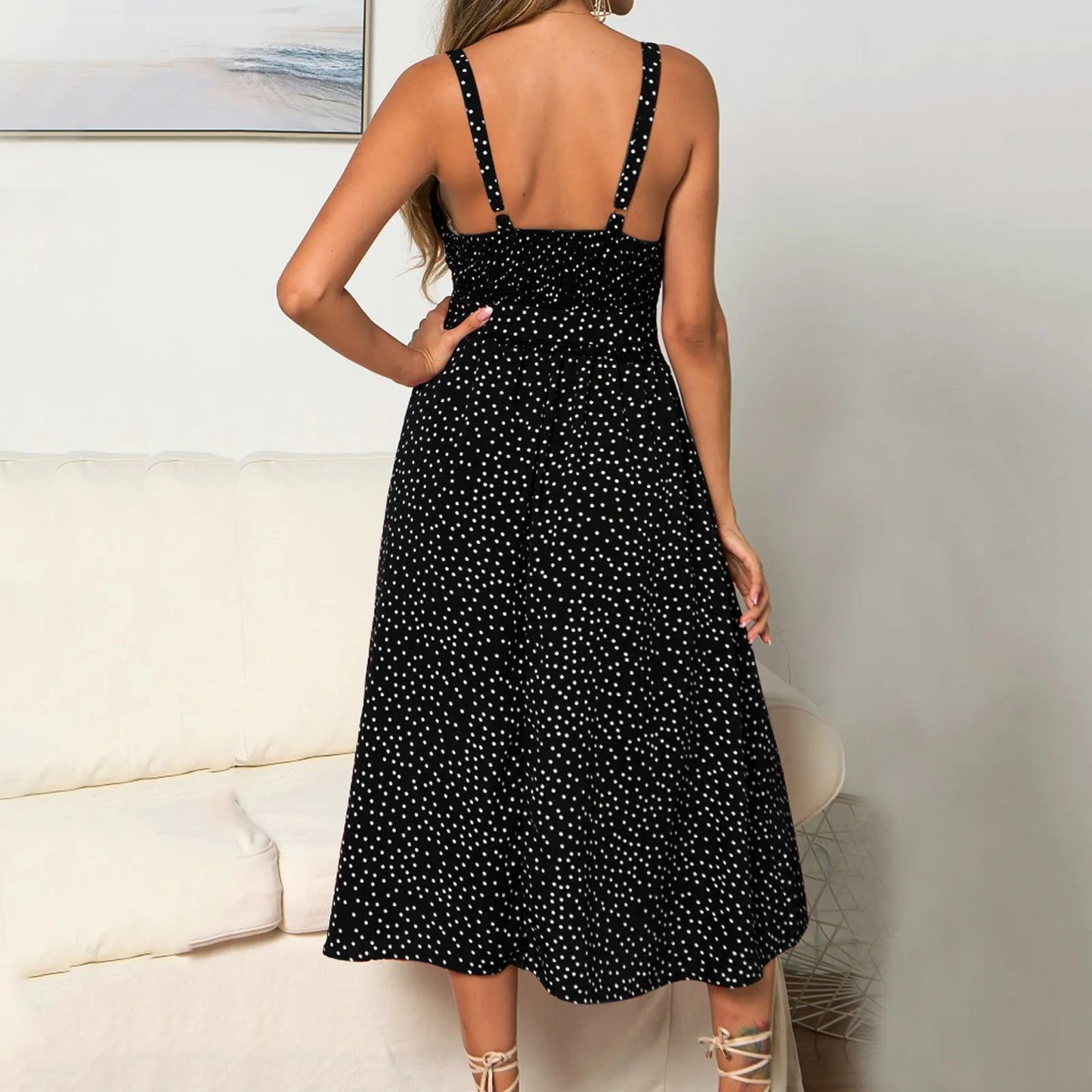 Summer Flounce Polka Dot Floral Print Dress