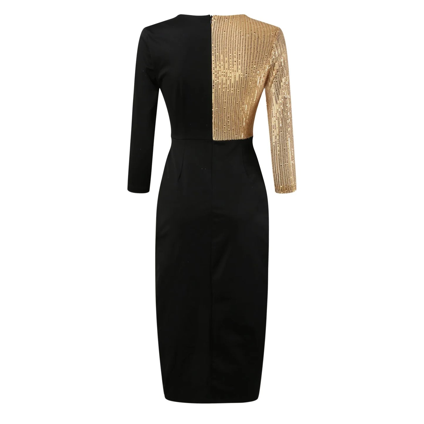 Black and Golden Sequined Evening Dress