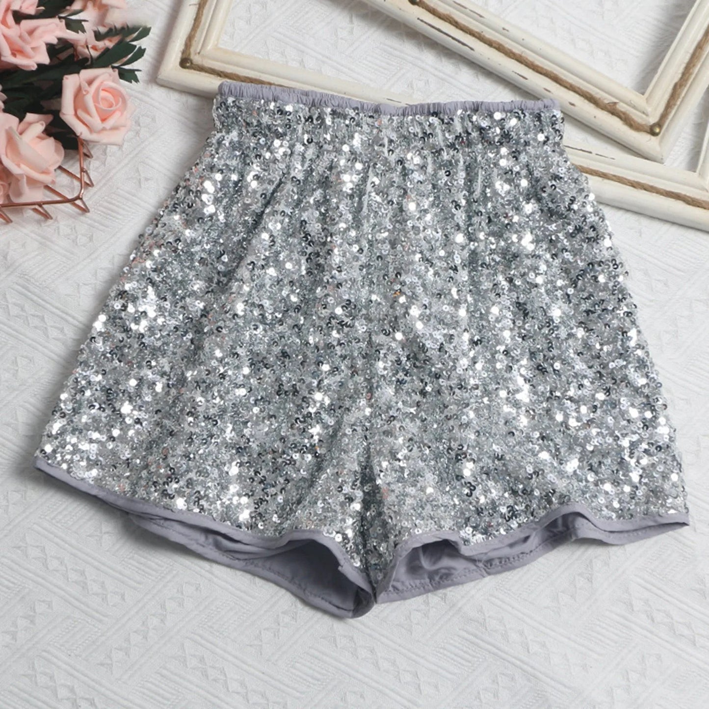 Glitter Sequins High Waist Shorts