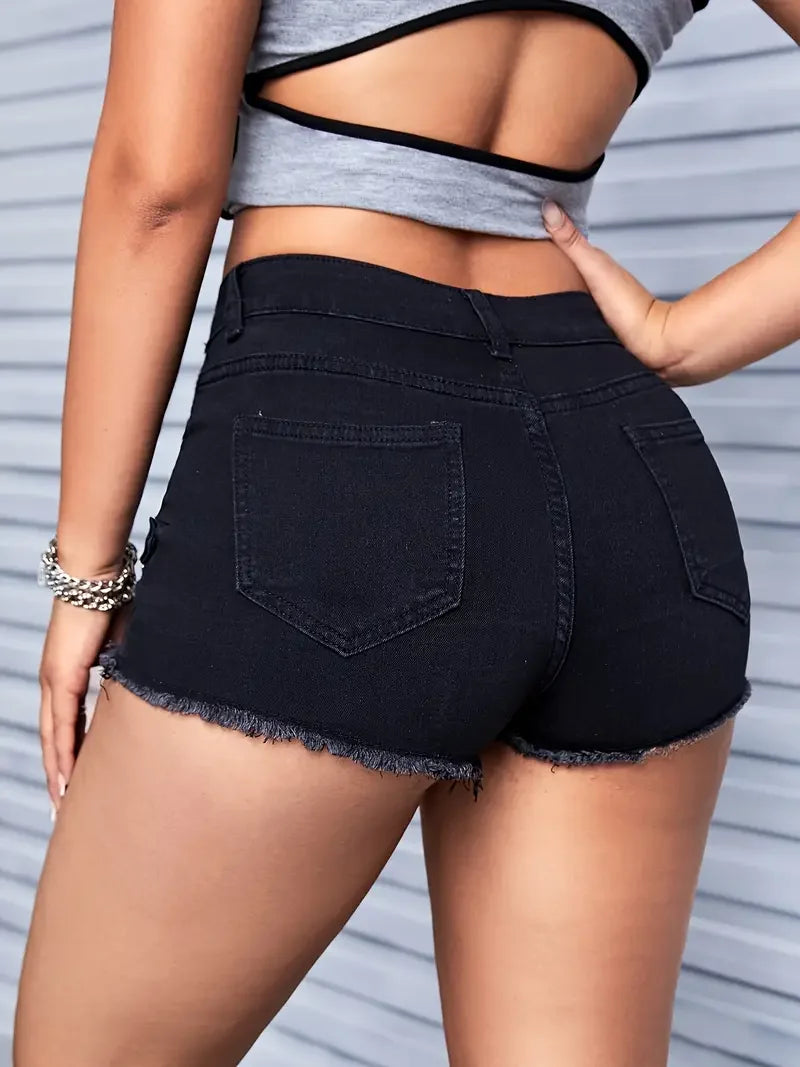 High-Waisted Denim Street-Style Shorts