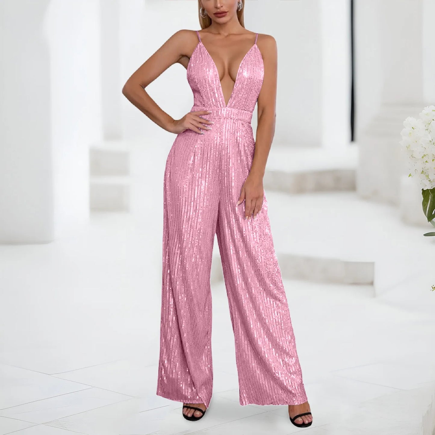 Deep V Sexy Jumpsuit Trousers