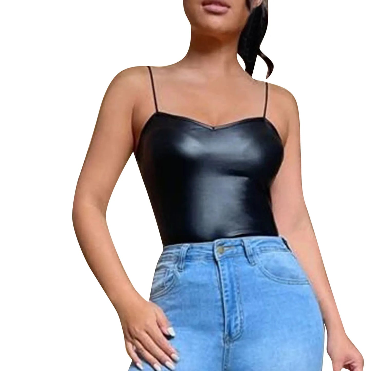 Sexy Y2K Black Leather Crop Top