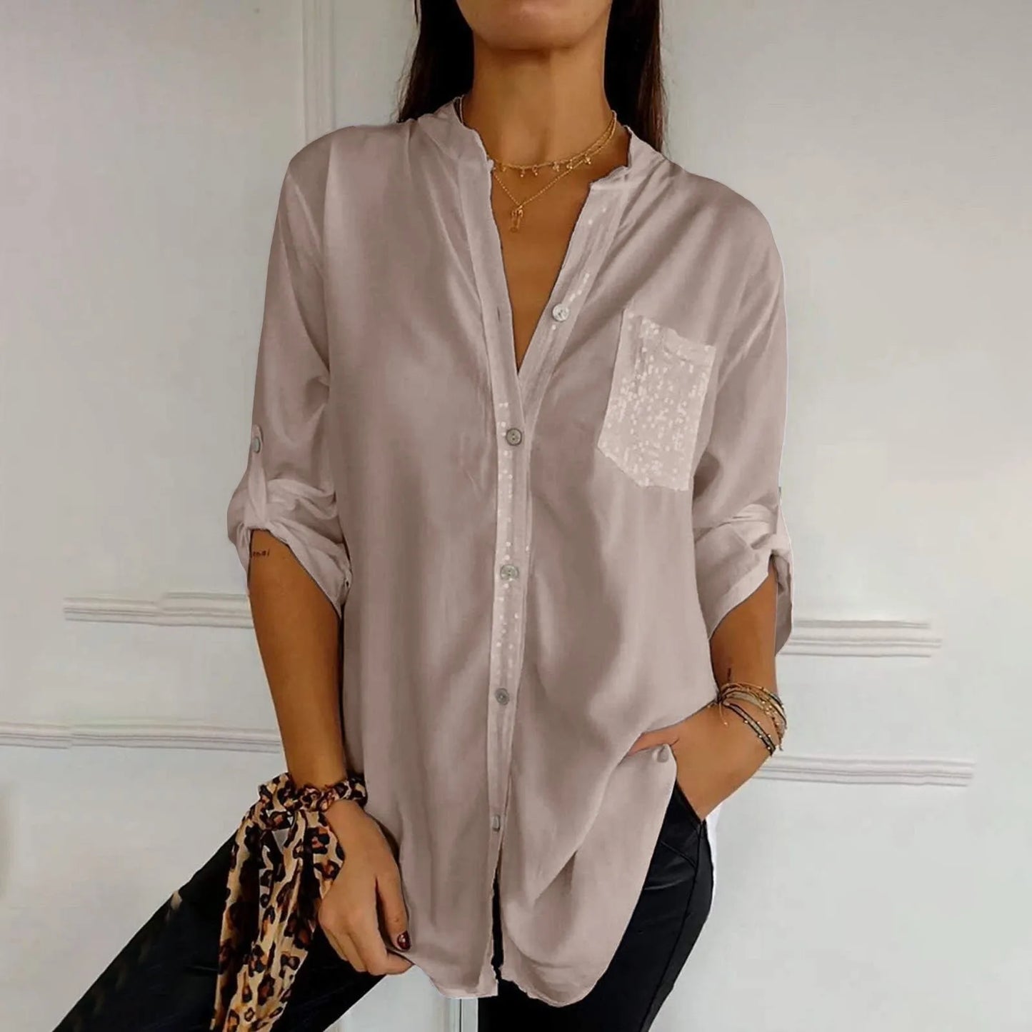 Casual Sequin Beaded Shirt