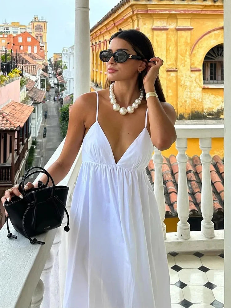 Women's White Backless Sundress