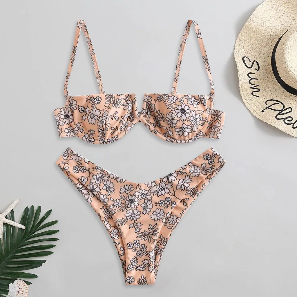 V Wired Bikini Set Flower