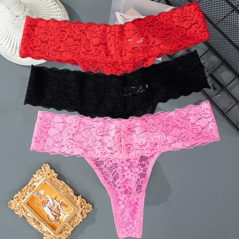 3Pcs Lace Floral Panties