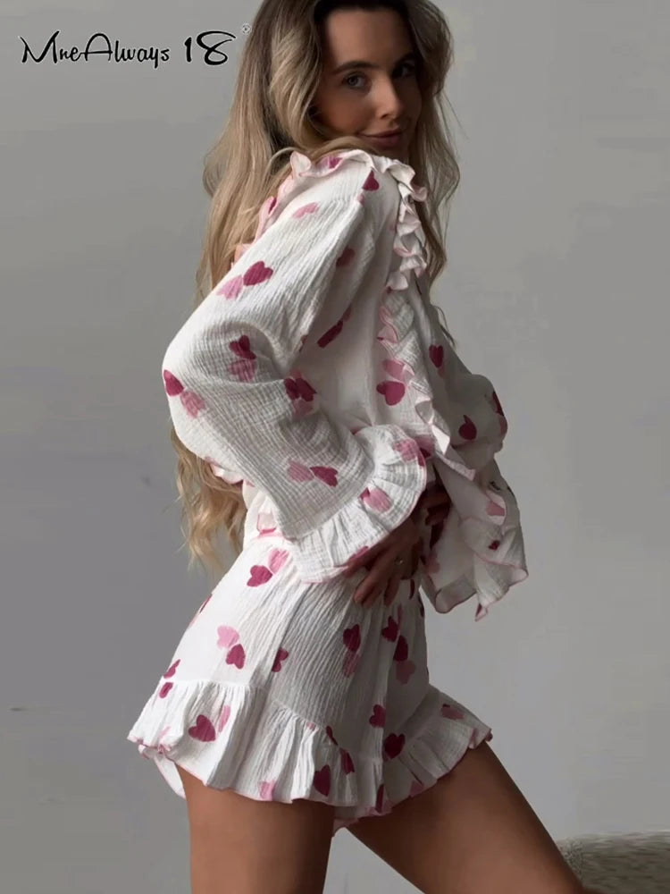 Mnealways18 Heart Printing Casual Shorts