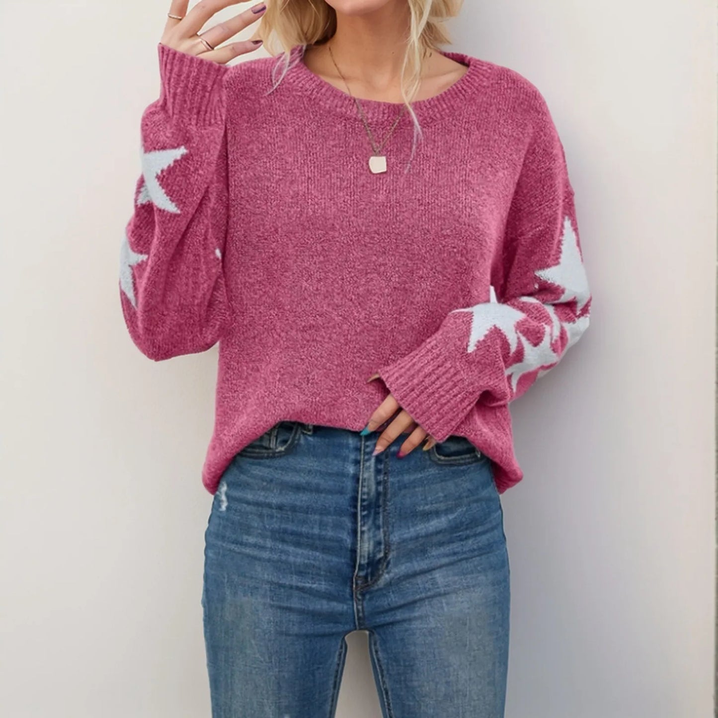 Star Jacquard Long Sleeve Sweater