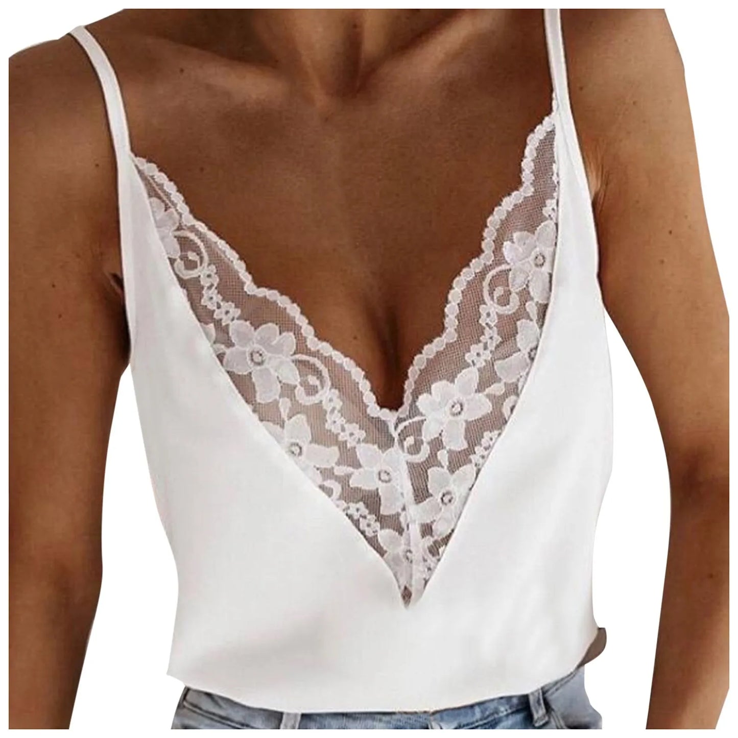 Solid Color Lace Splicing Crop Top