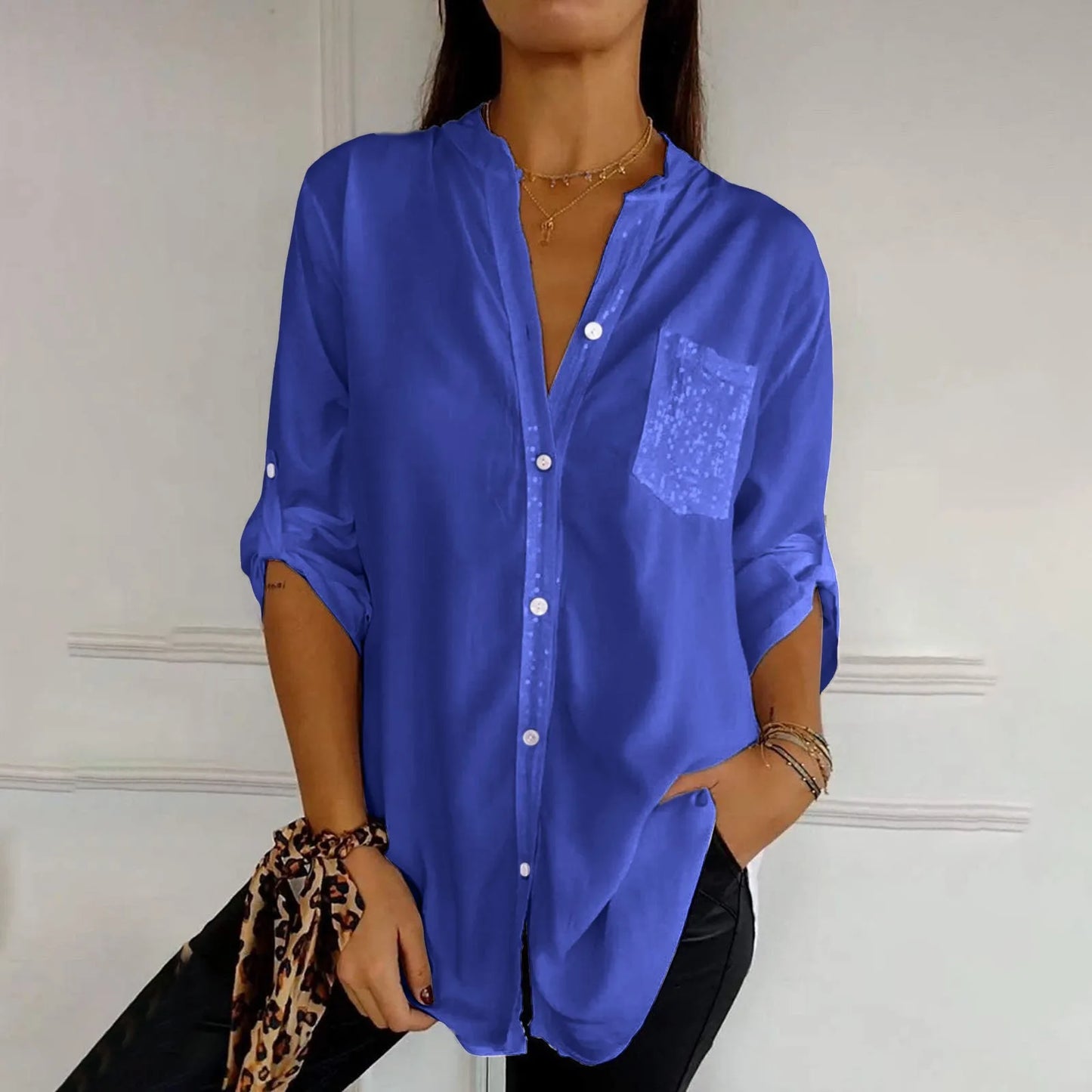 Casual Sequin Beaded Shirt