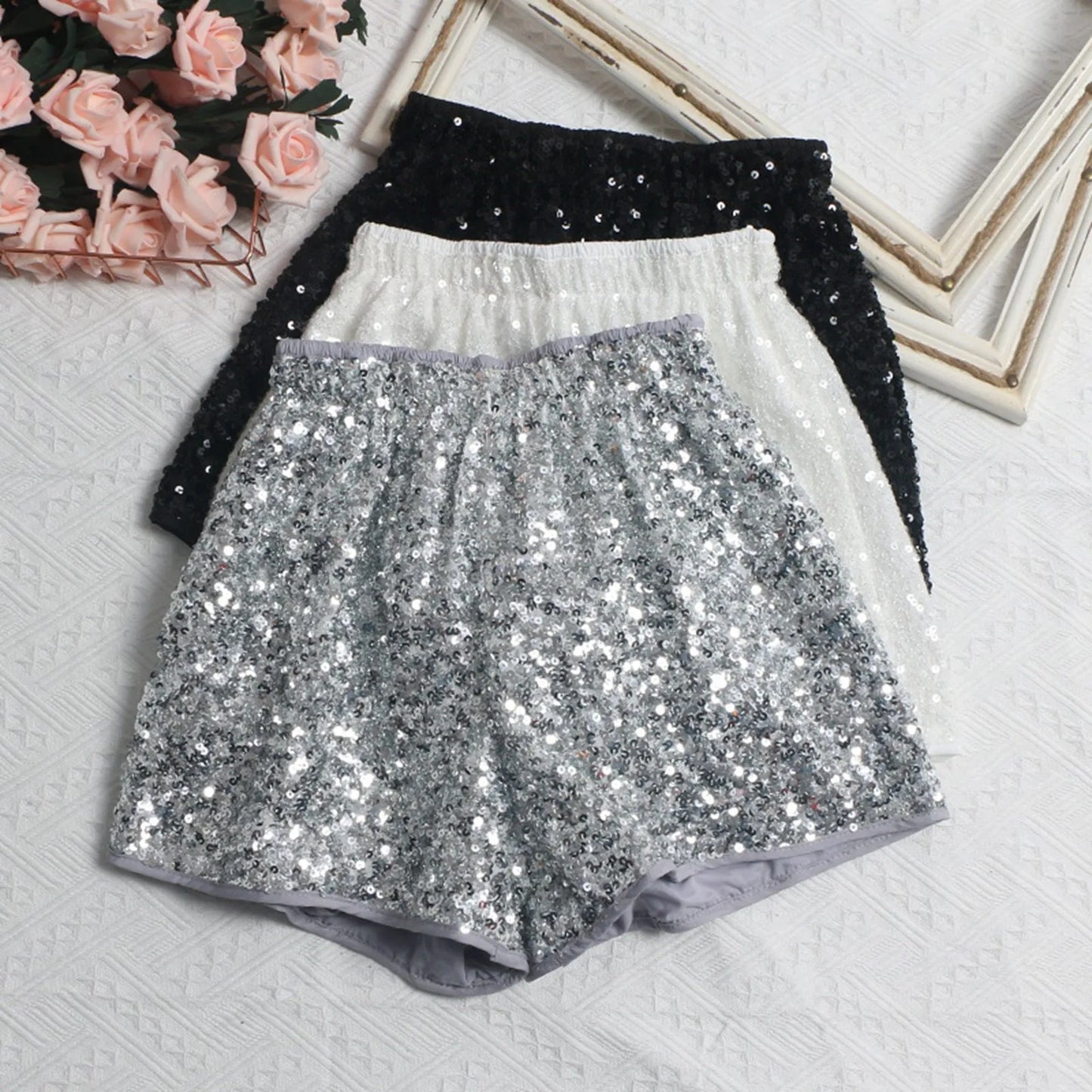 Glitter Sequins High Waist Shorts