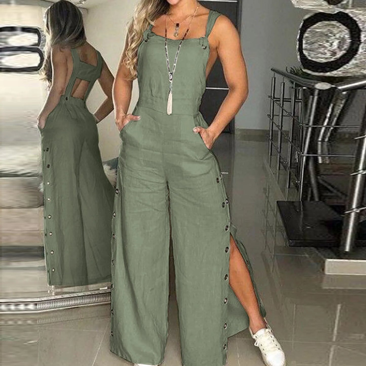 Fashion Casual Side Slits Jumpsuit