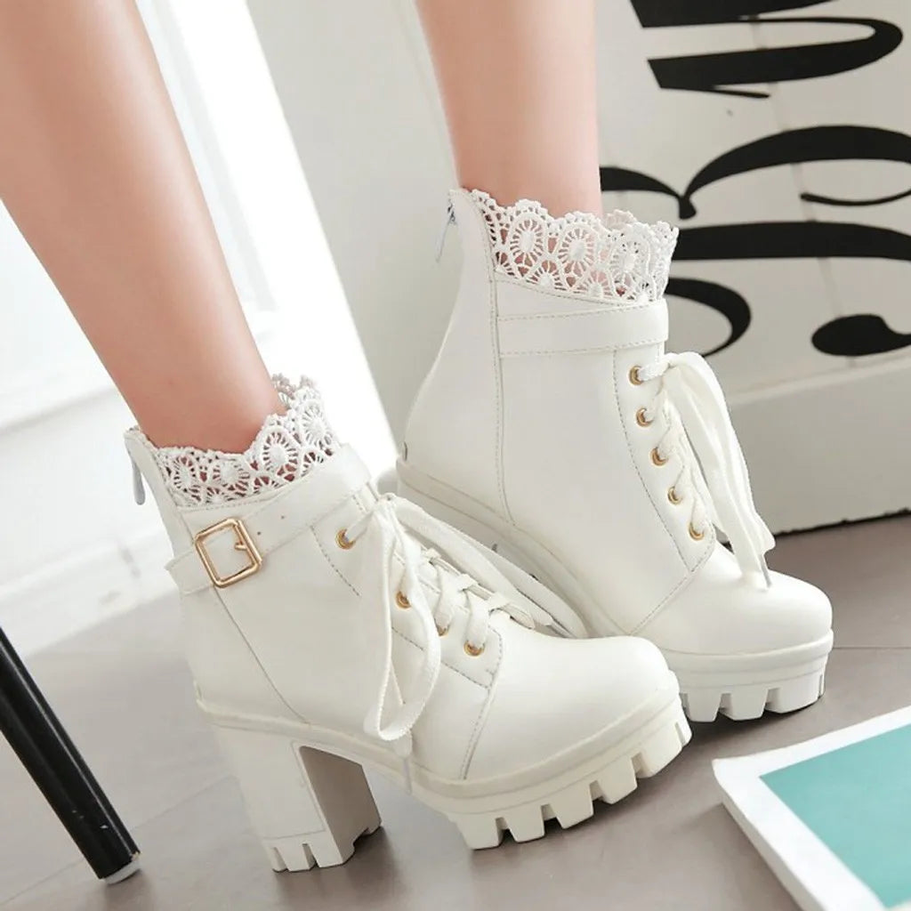 Chunky Heel Fashion Boots Solid