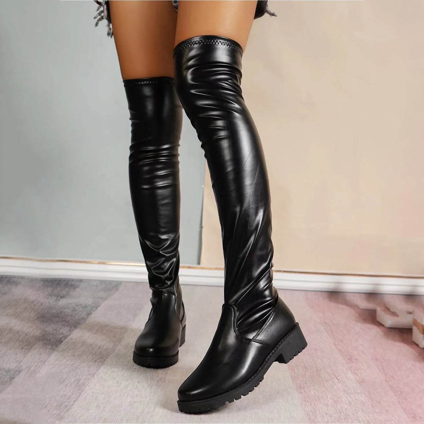 Chunky Over Knee Boots Heels