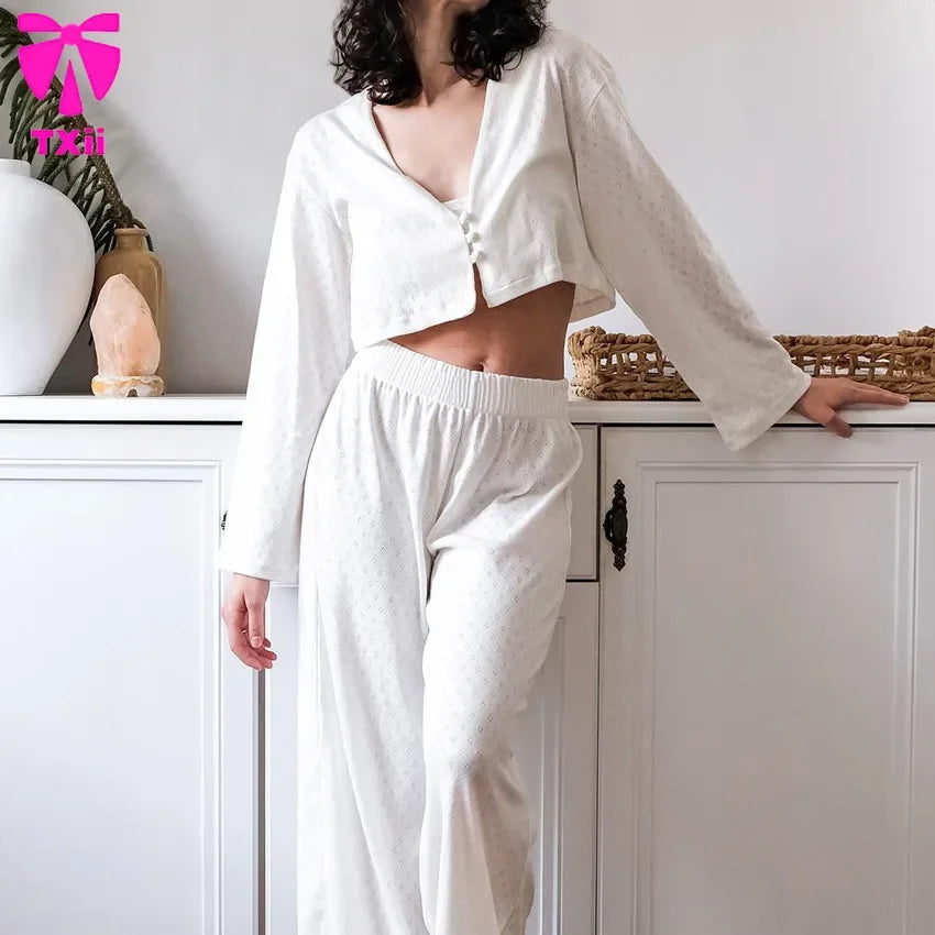 Txii Sleepwear White Knitted Pants