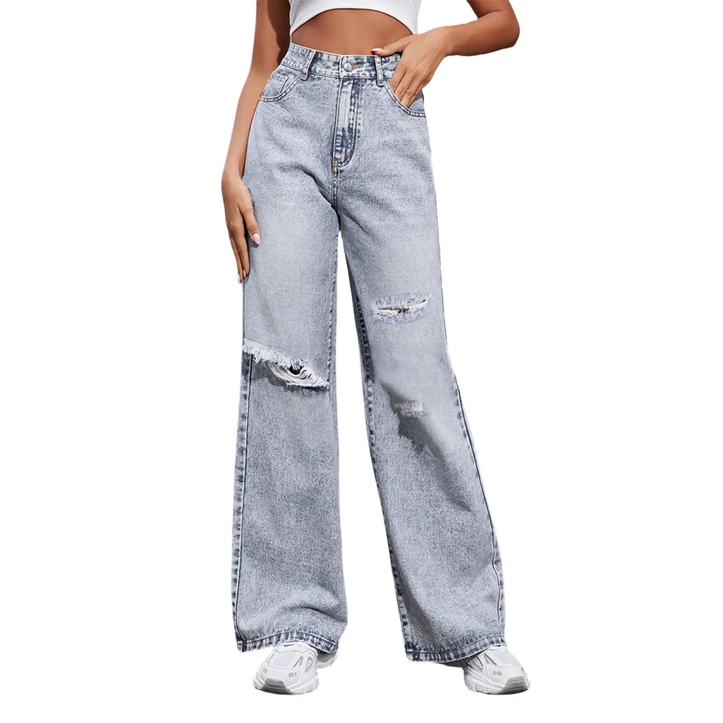 Hole Ripped Wide Leg Pants