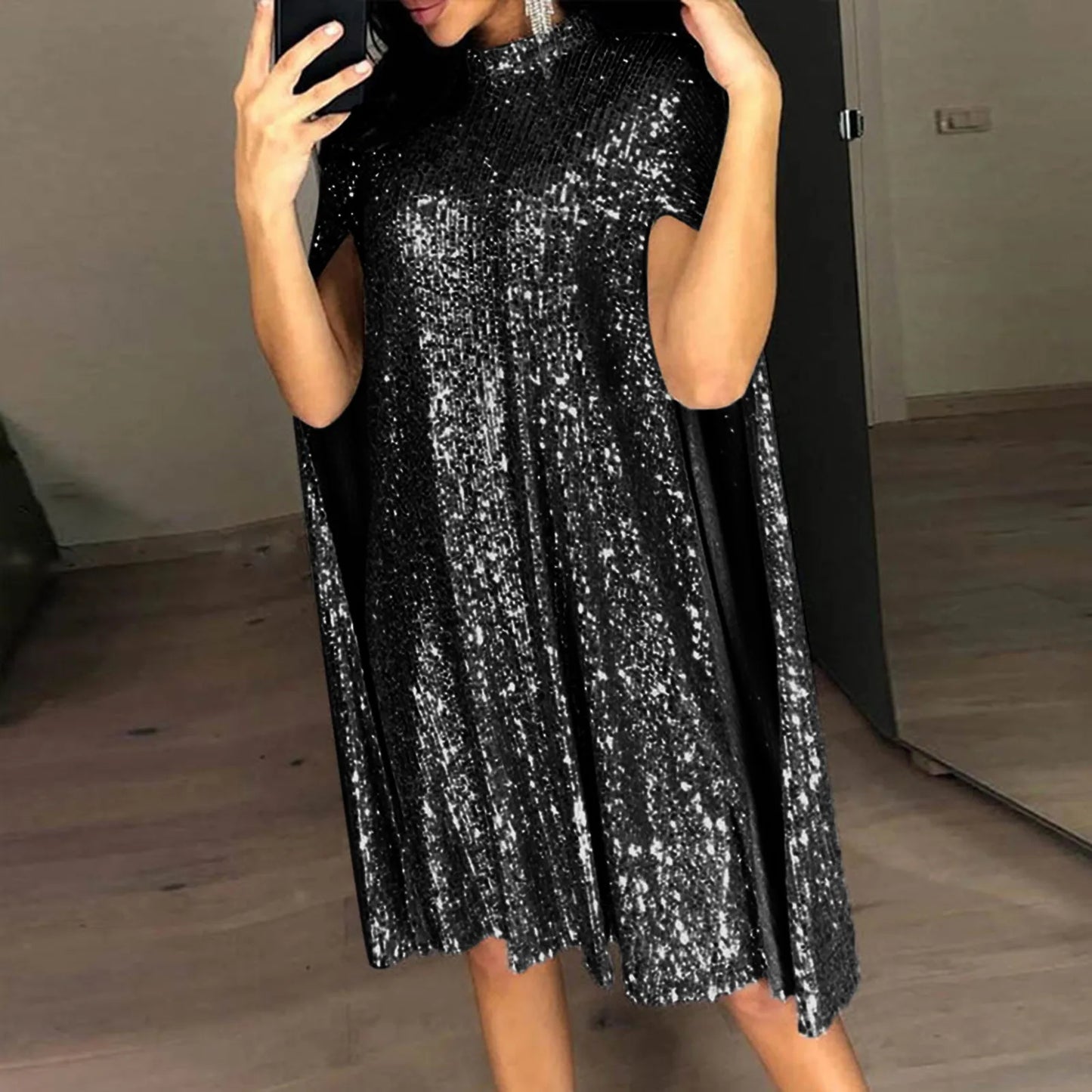 Fashion Sliver Sequins Cloak Dress