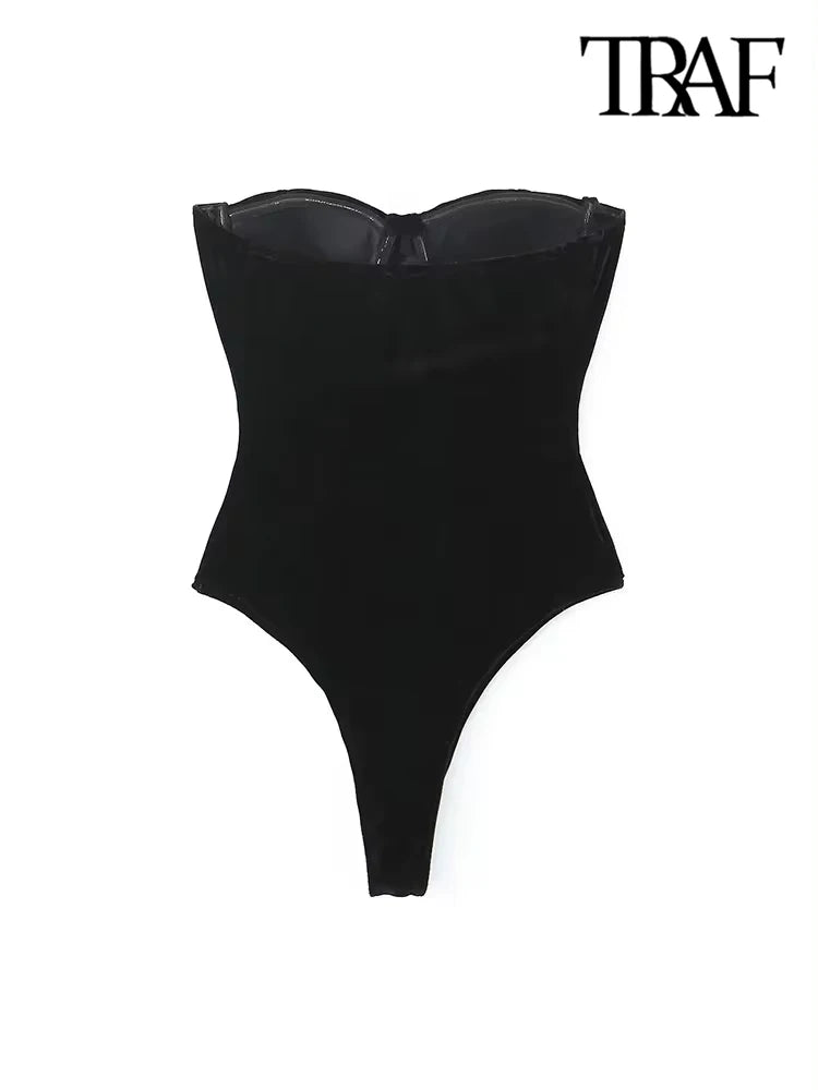 Strapless Velvet Bodysuits For Women