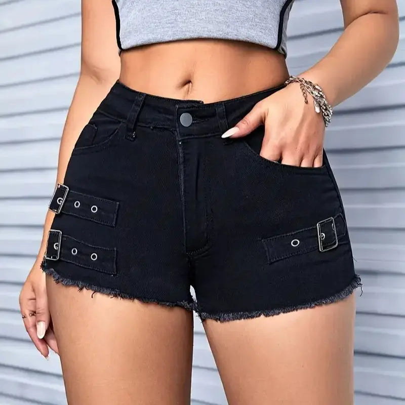 High-Waisted Denim Street-Style Shorts