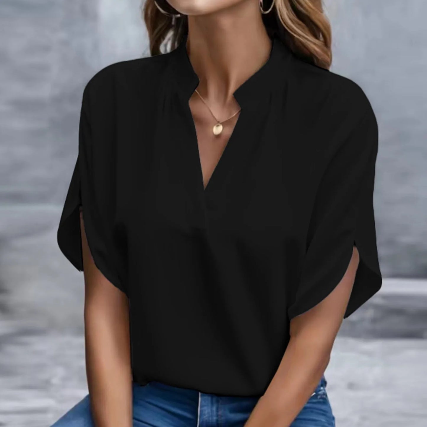 Plain V Neck Blouse