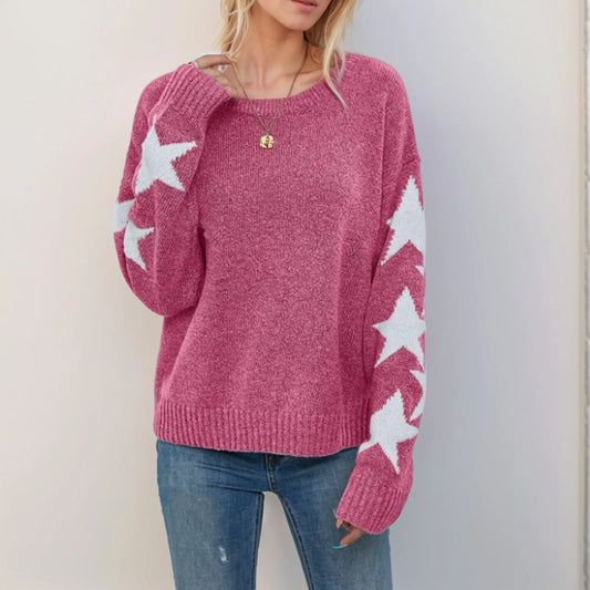 Star Jacquard Long Sleeve Sweater