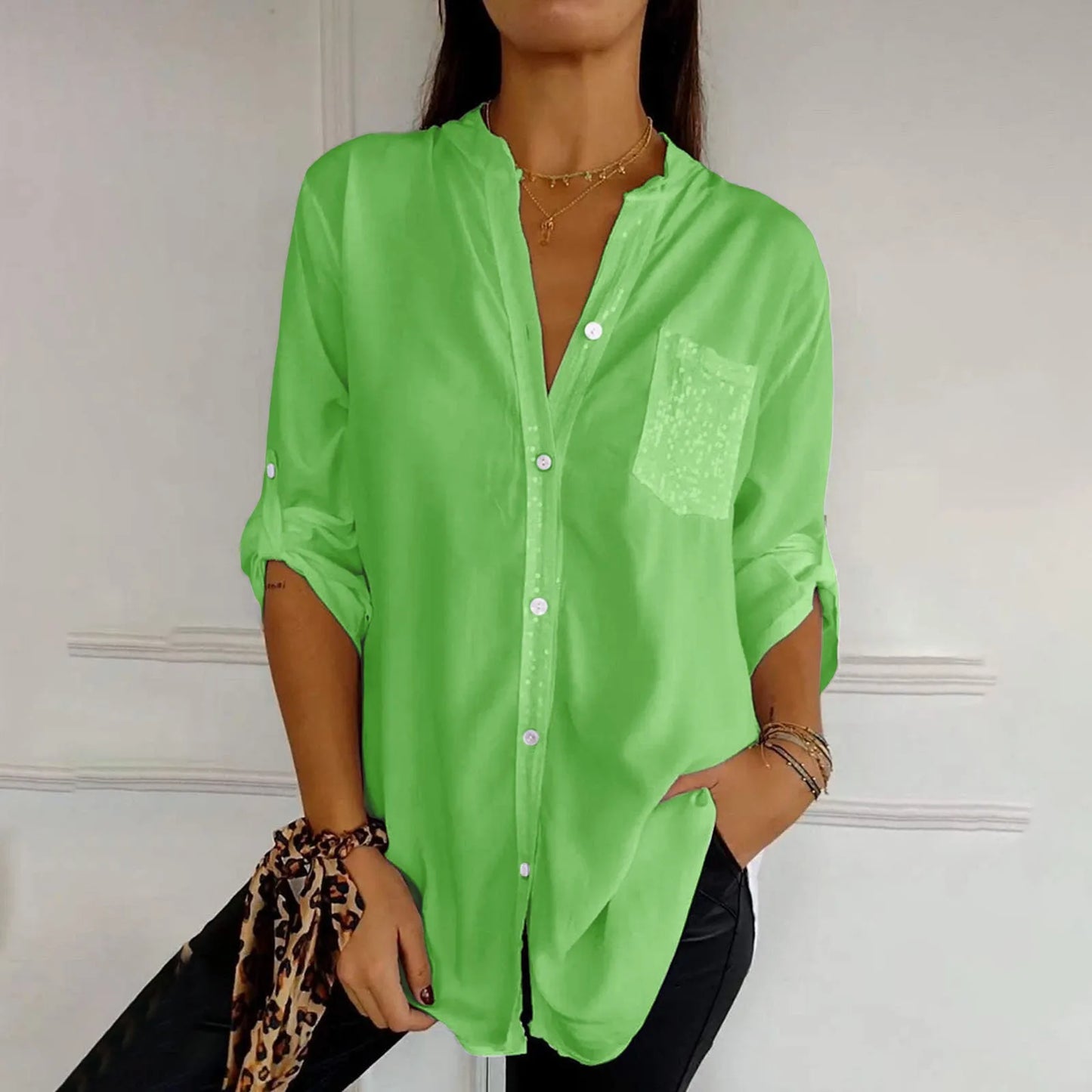 Casual Sequin Beaded Shirt