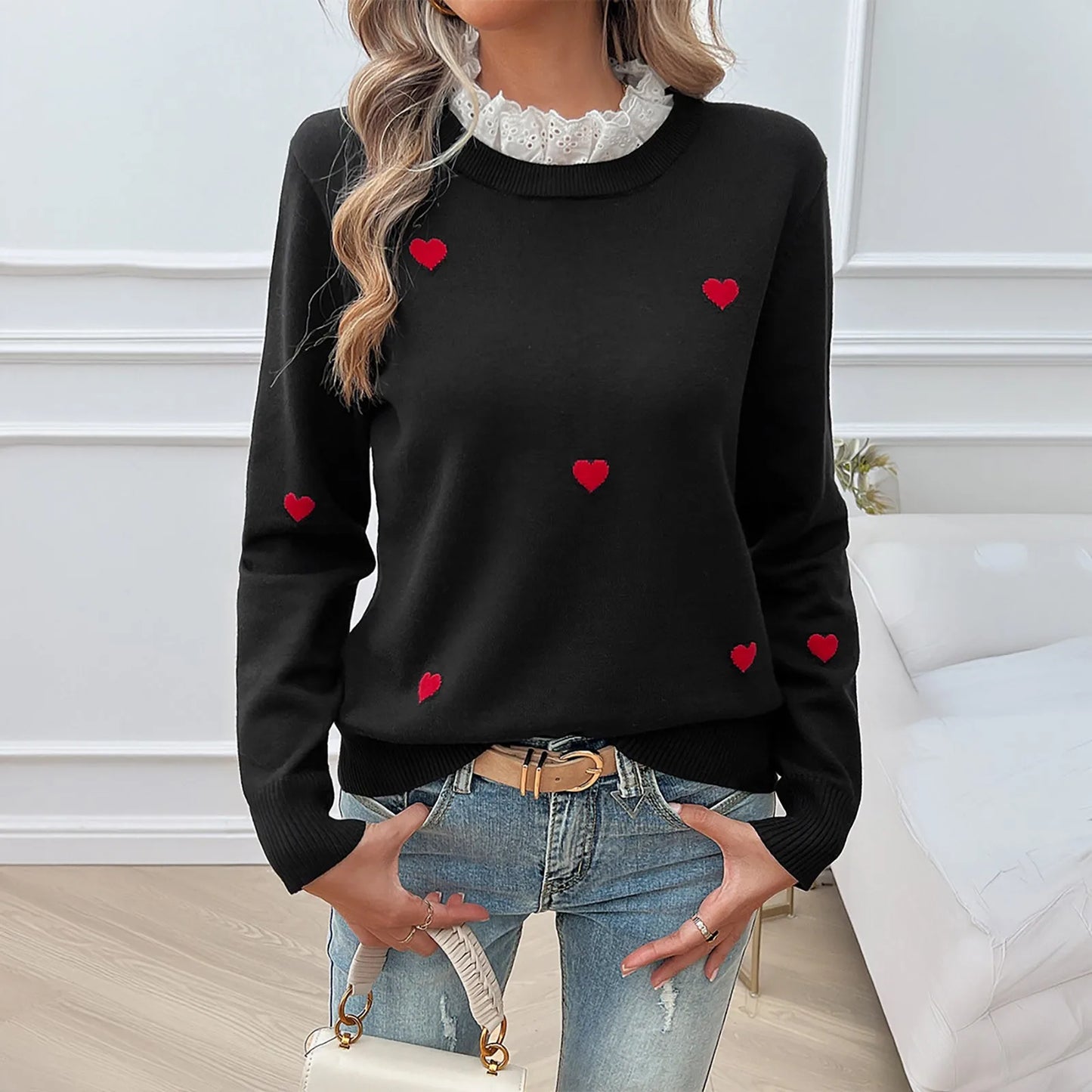 Casual Embroidere Heart-Shaped Sweater