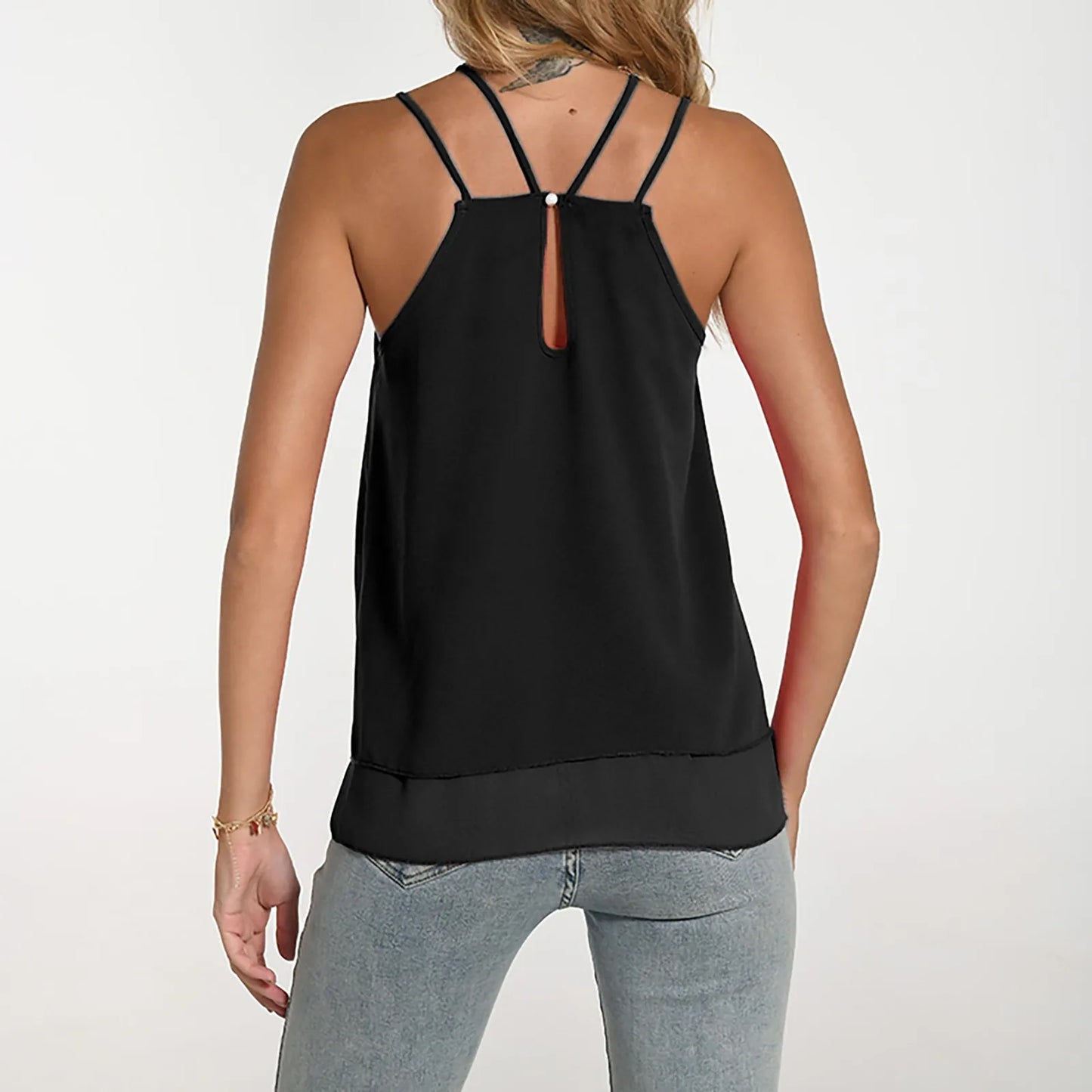 V Neck Chiffon Crop Top