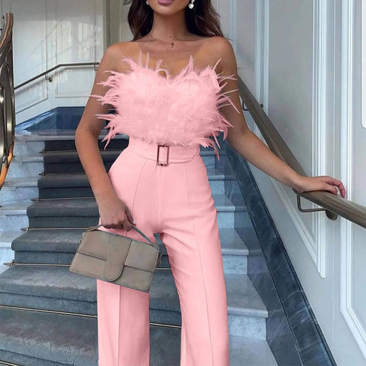 Feather Tube Top Jumpsuit