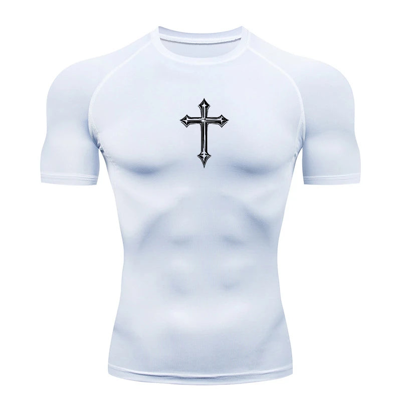 Cross Print Compression For Shirt