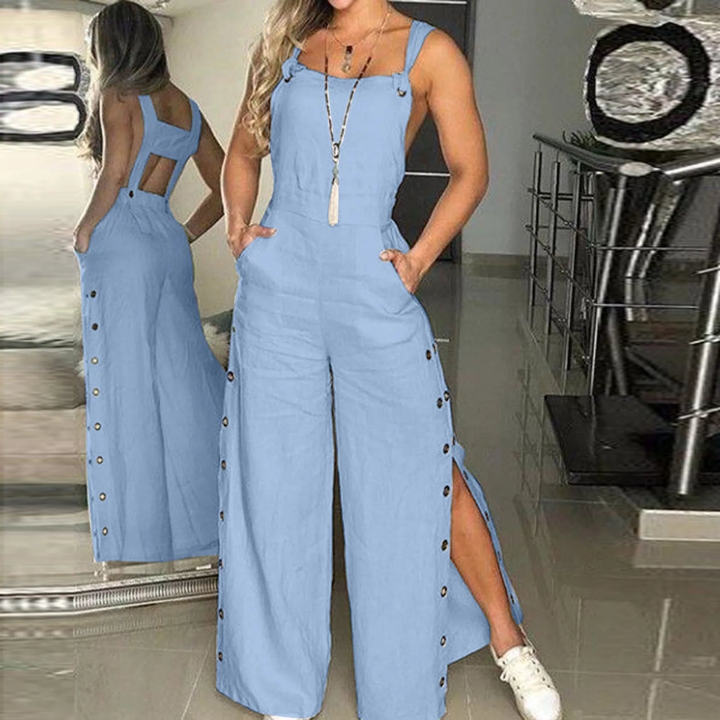 Fashion Casual Side Slits Jumpsuit