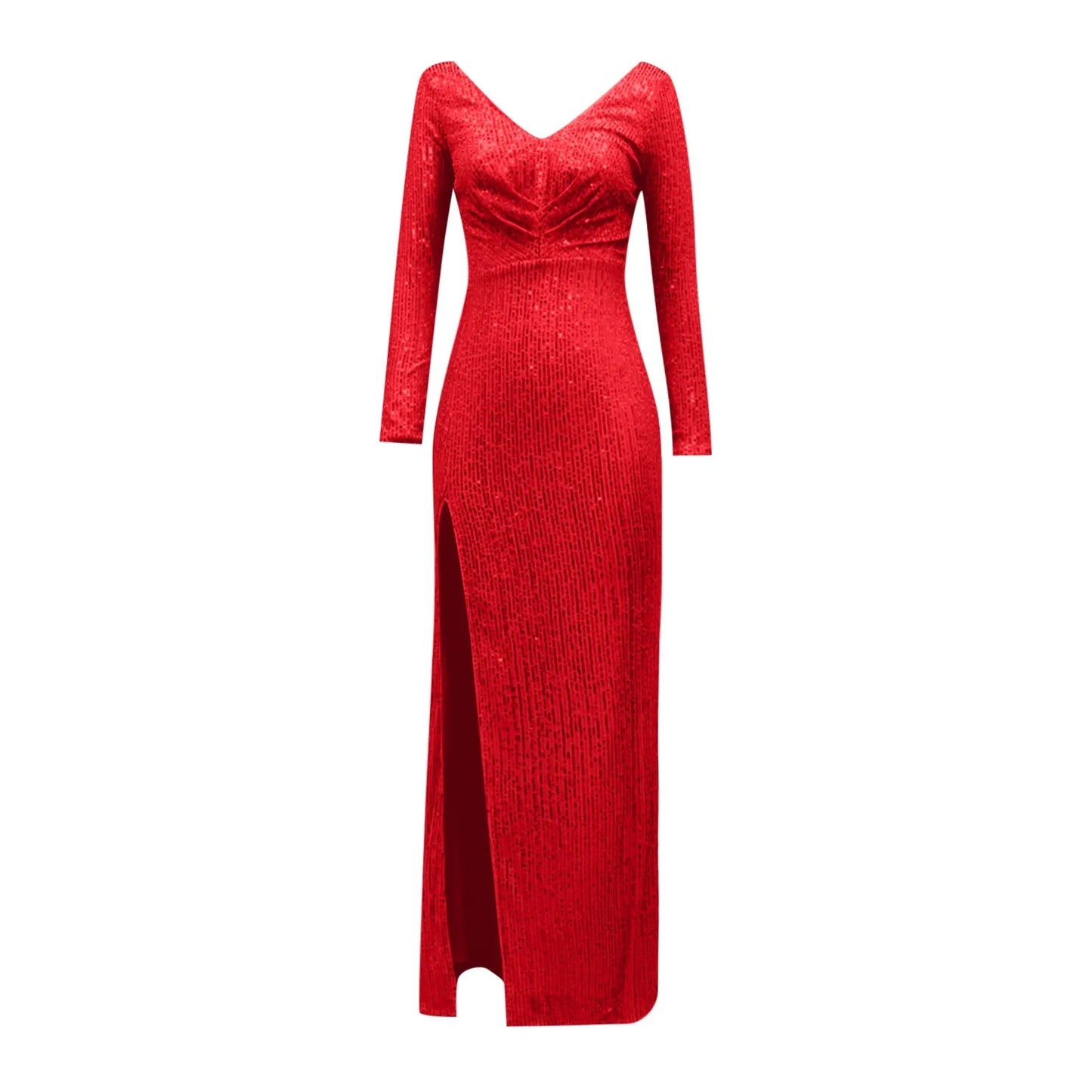 Elegant V-Neck Red Sequins Dress