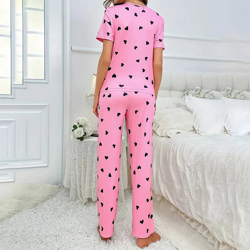 Casual Heart Print Pajama Pants