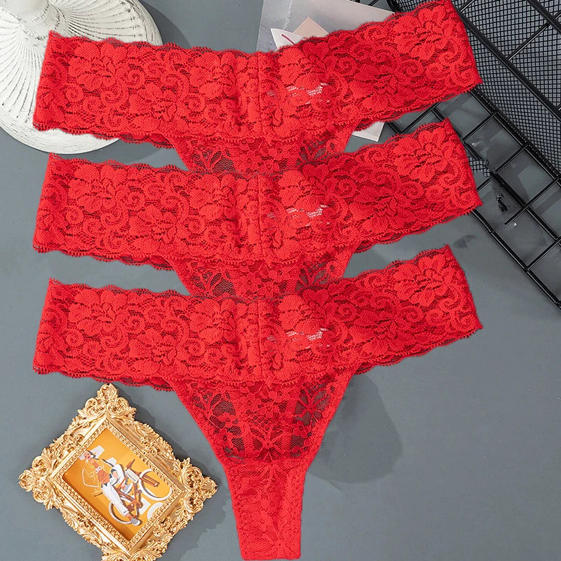 3Pcs Lace Floral Panties