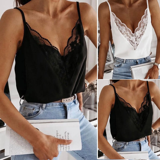 Solid Color Lace Splicing Crop Top