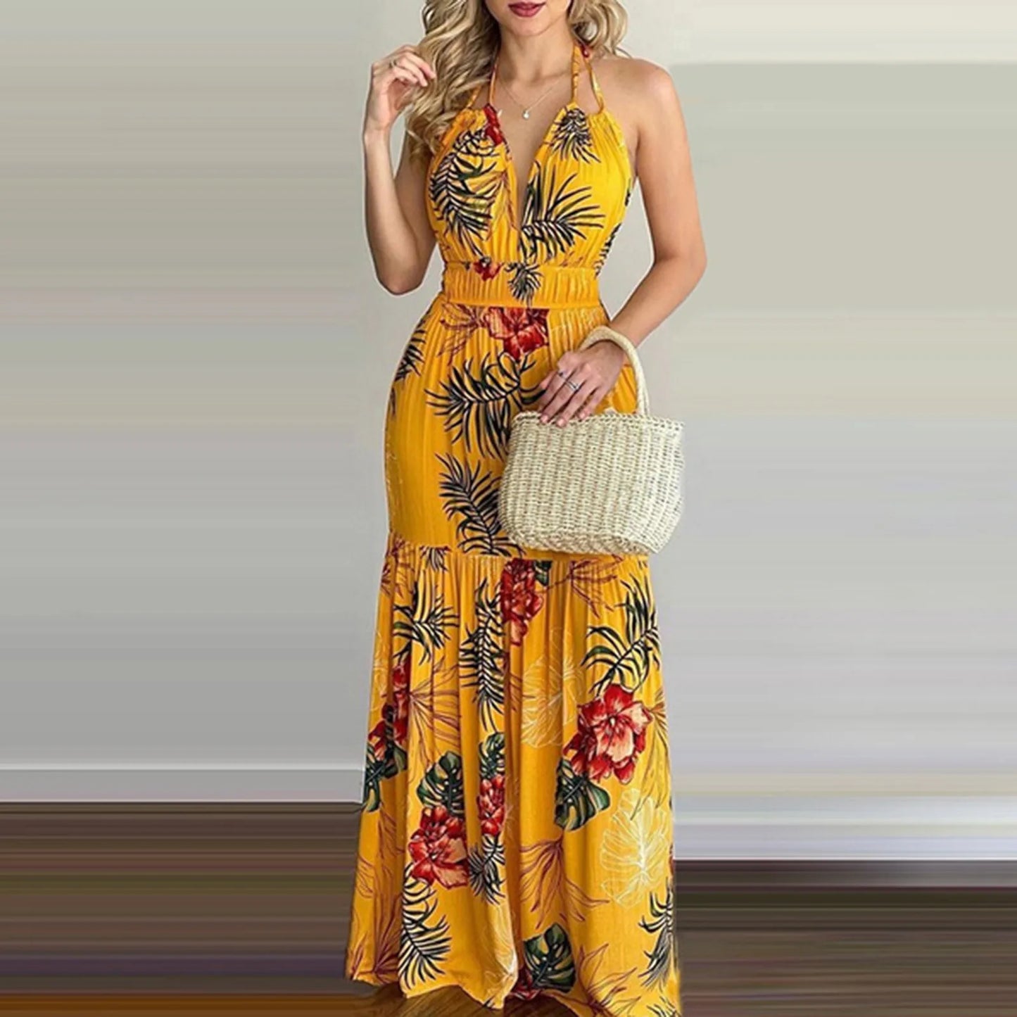 Summer Vacation Halter Floral Dress