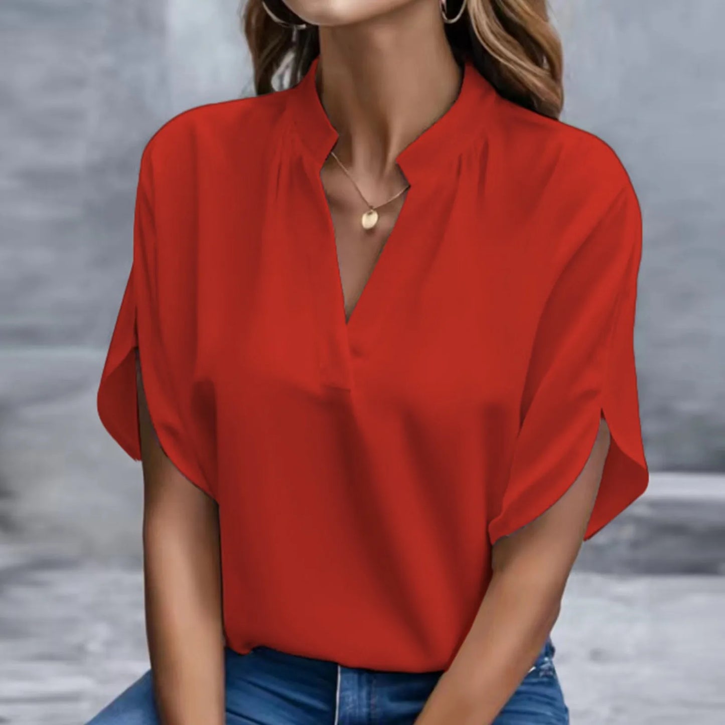 Plain V Neck Blouse