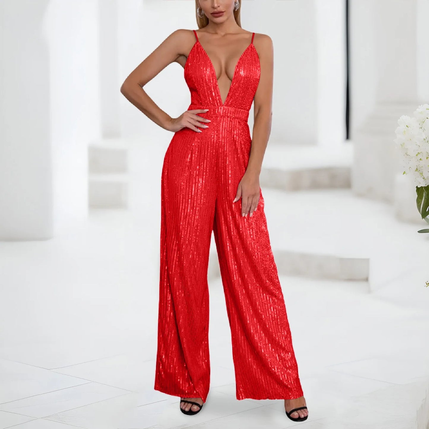 Deep V Sexy Jumpsuit Trousers