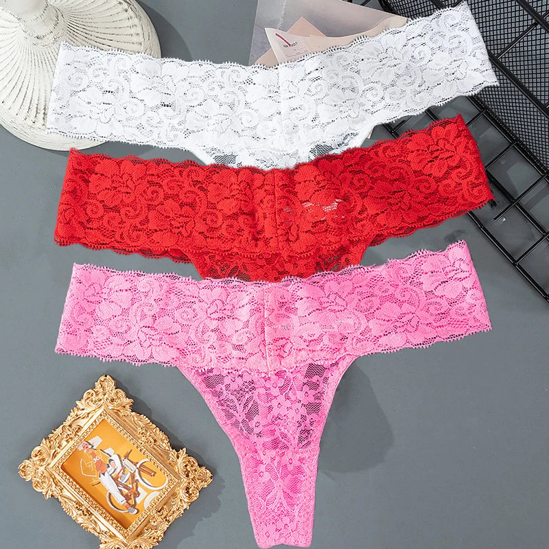 3Pcs Lace Floral Panties