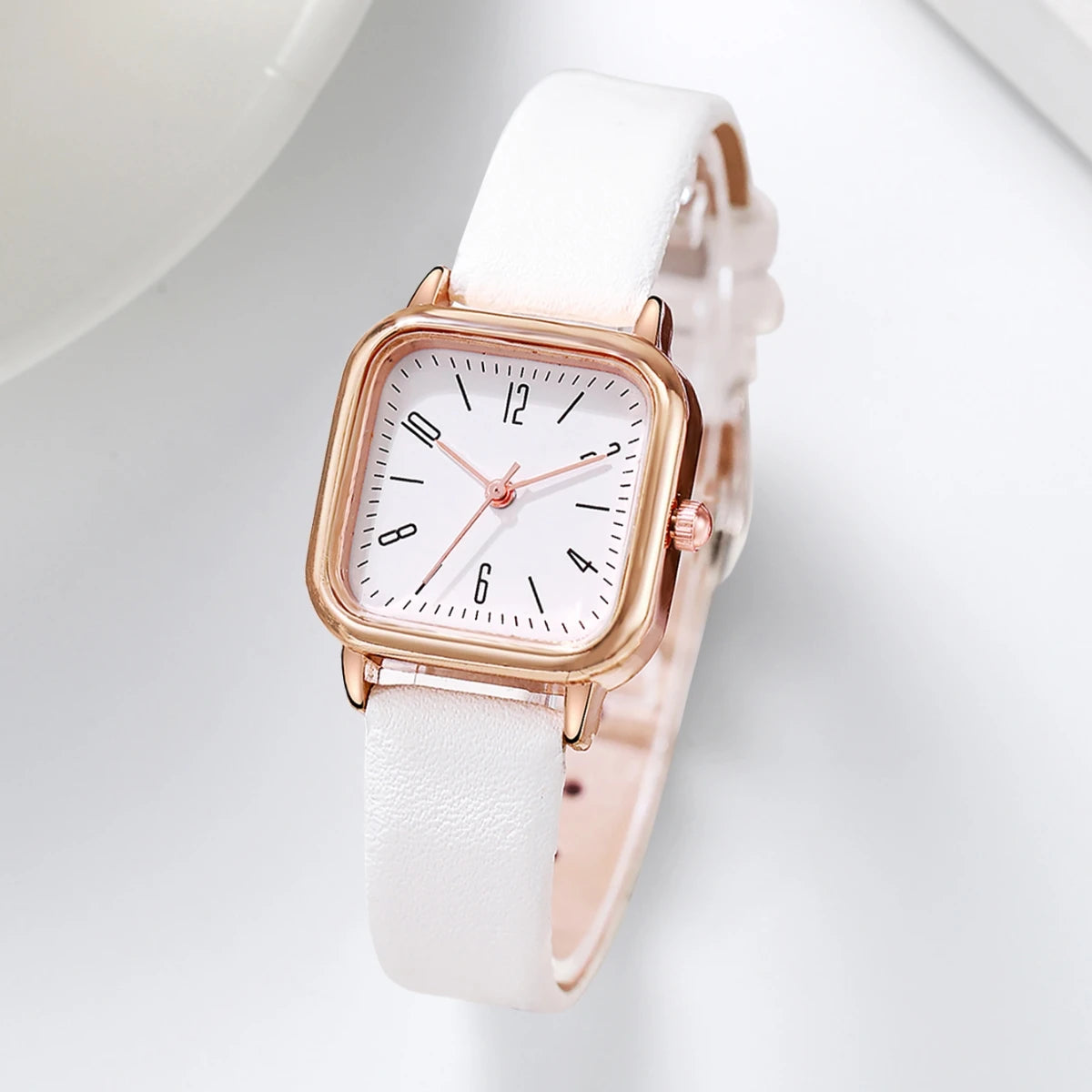 2 Piece Set Leather Strap Square Watch