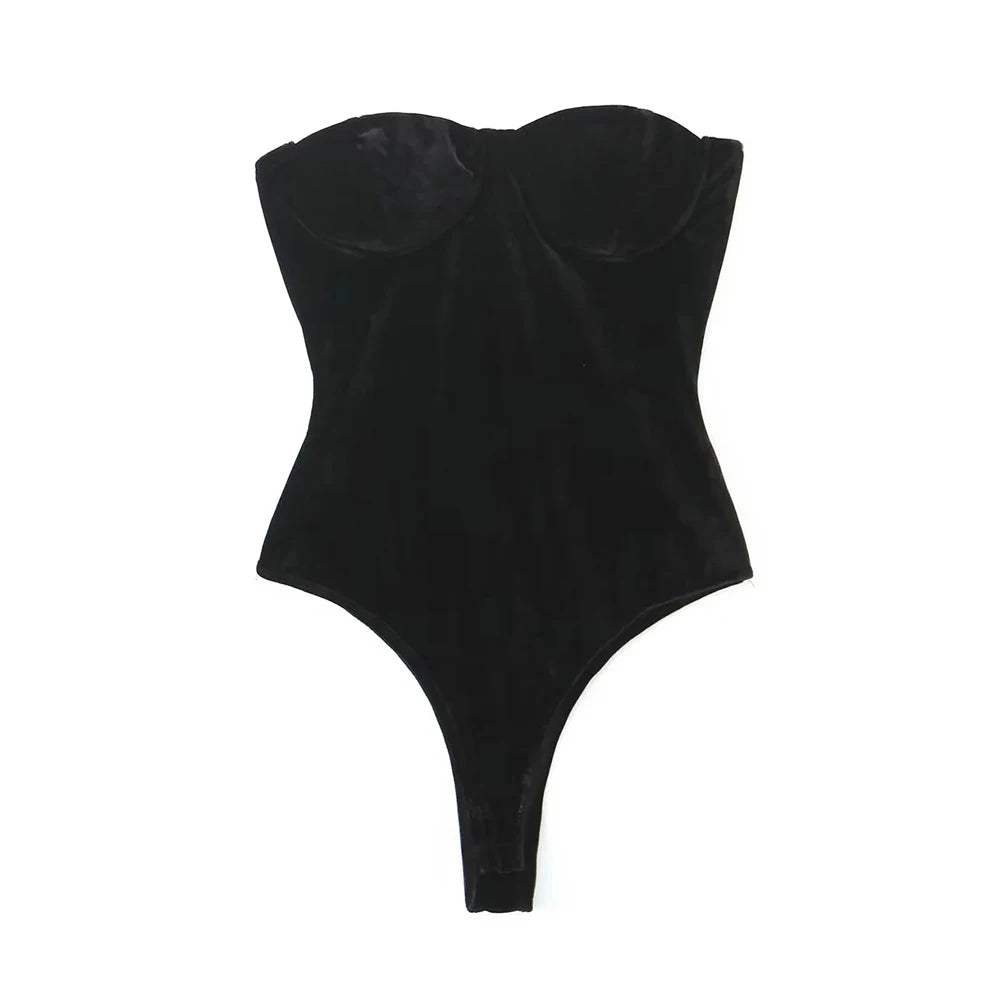 Strapless Velvet Bodysuits For Women