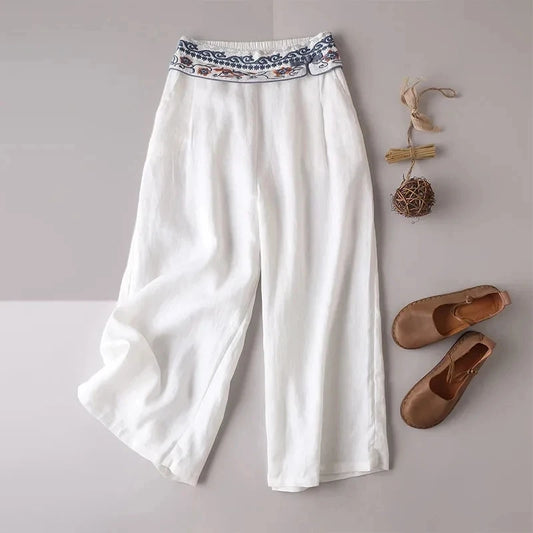 Embroidery Solid Casual Pants