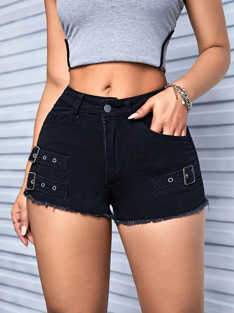 High-Waisted Denim Street-Style Shorts