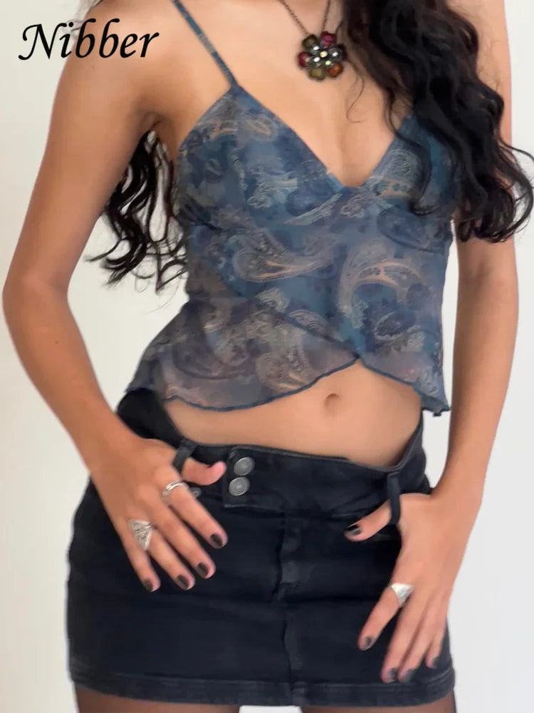 Mesh See Through Printed Tank Top