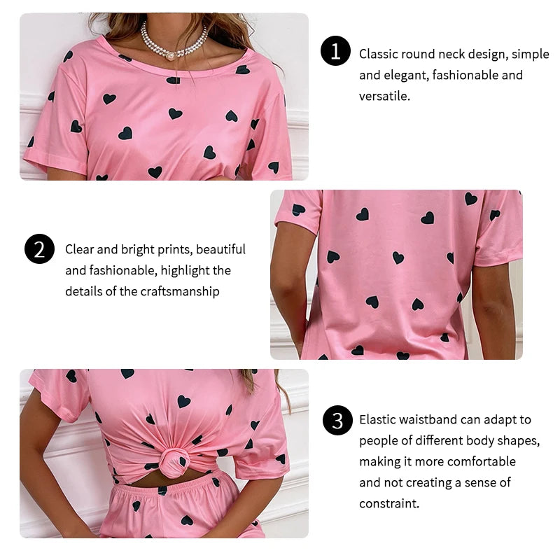 Casual Heart Print Pajama Pants
