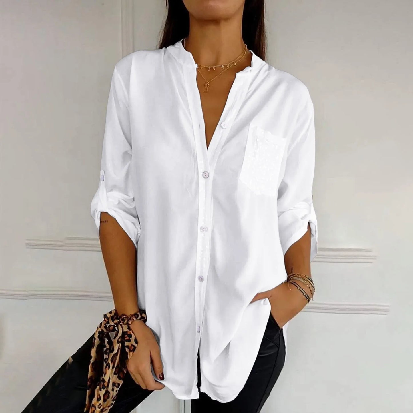 Casual Sequin Beaded Shirt