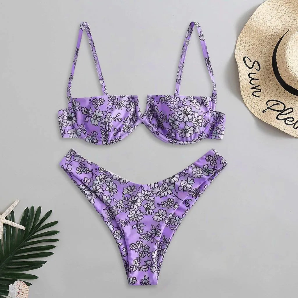 V Wired Bikini Set Flower