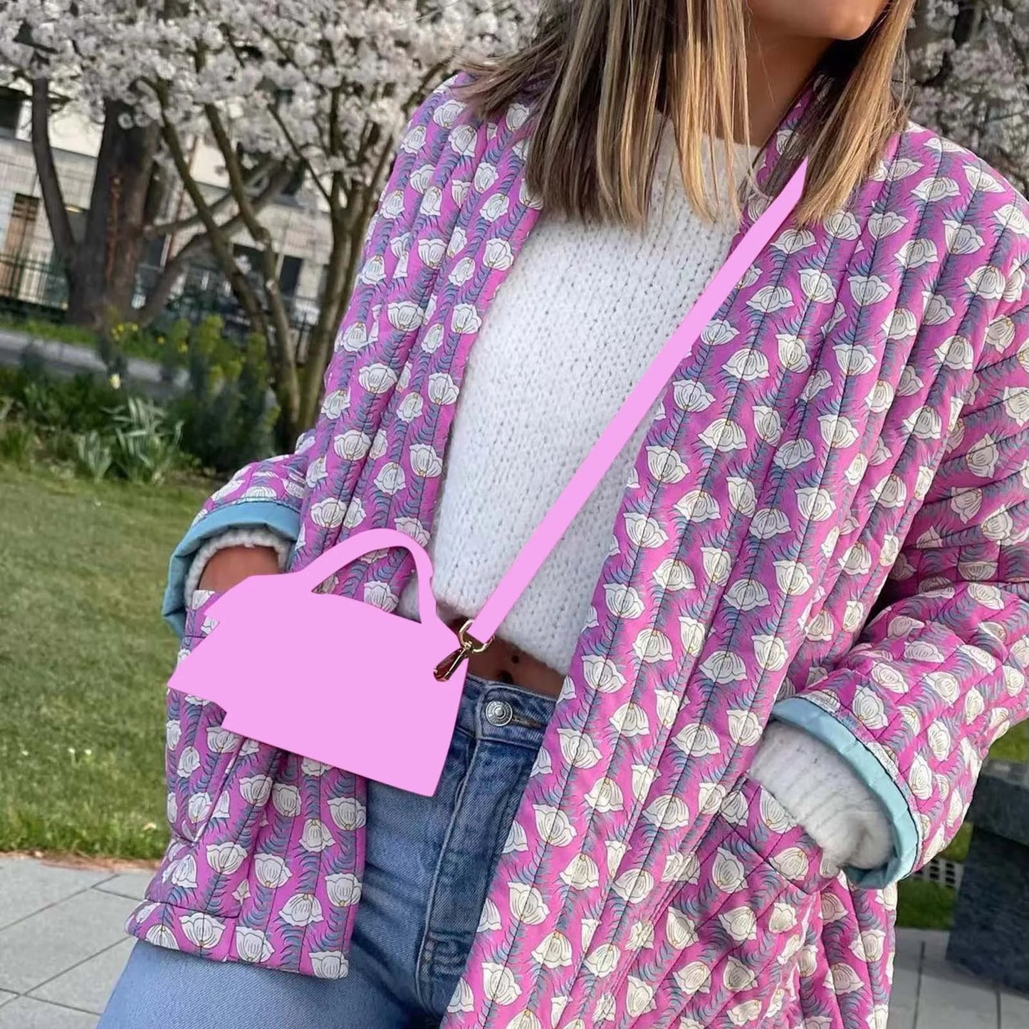 Cropped Floral Quilted Cardigan